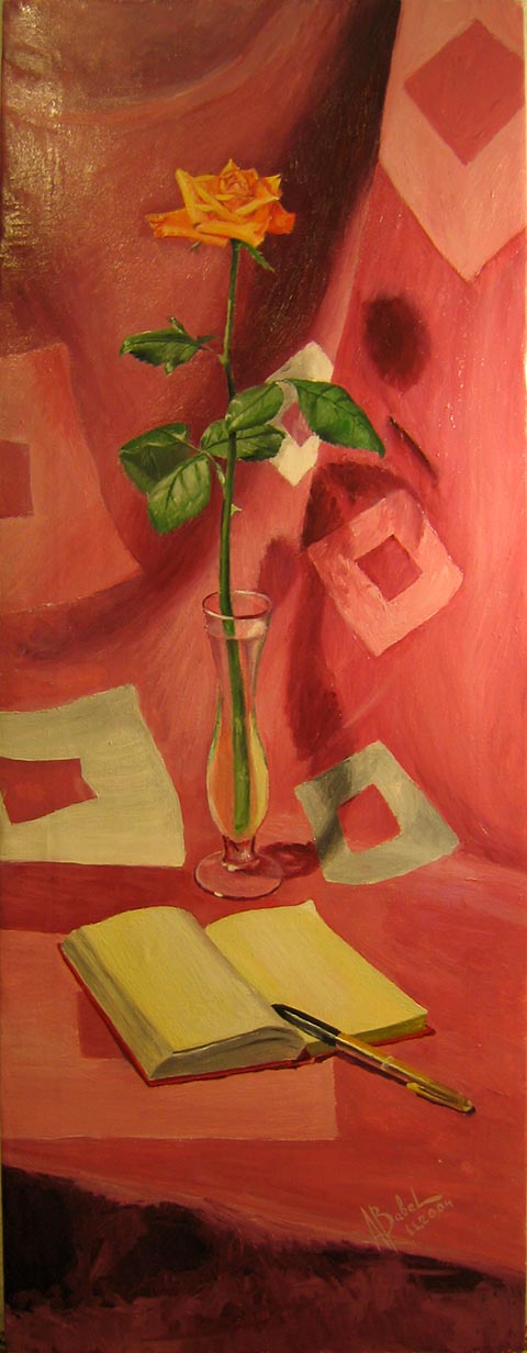 Autorenarbeit von Alexander Babel. ‚Rose‘. 2004, Leinwand, Öl, 91 × 35 cm. Sondershausen.