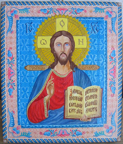 Autorenarbeit von Alexander Babel. Ikone. Gemalt für einen Familienfreund – Vater Dionysius. 2006, Holz, Öl, 23 × 19 cm. Sondershausen.