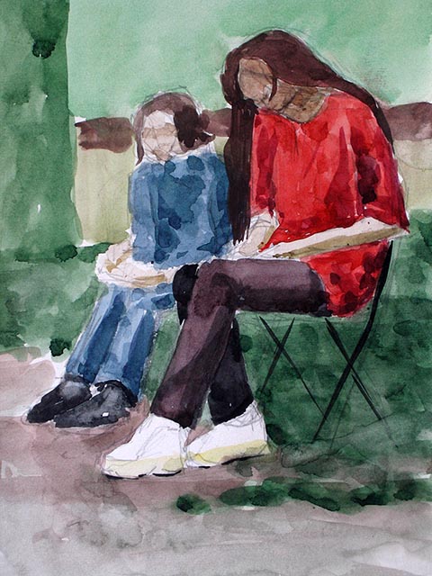 Wir zeichnen. Alexander Babel, 4. Klasse, 2000/2001, Aquarell. Entstanden im Freilichtunterricht an der Kinderkunstschule der Stadt Nowomoskowsk (Russland).