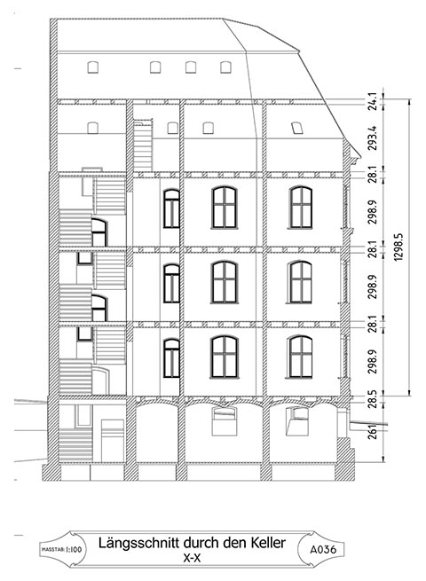 Längsschnitt durch den Keller des Hauses Dietel, Greiz.