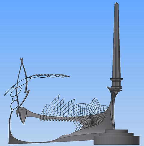 Gedenkort Istvan Sky, Istvanplatz in Greiz. Oben: Verdichtung des geräumten Geländes. Unten: 3D-Modell der zukünftigen Komposition.