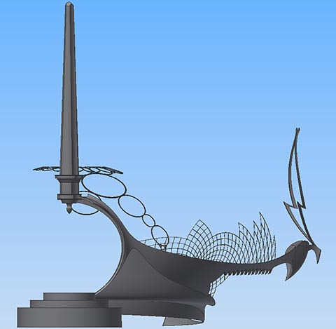 Gedenkort Istvan Sky, Istvanplatz in Greiz. Oben: Blick vom Gelände auf das Gymnasium und die Pohlitzer Straße. Unten: 3D-Modell der zukünftigen Komposition.